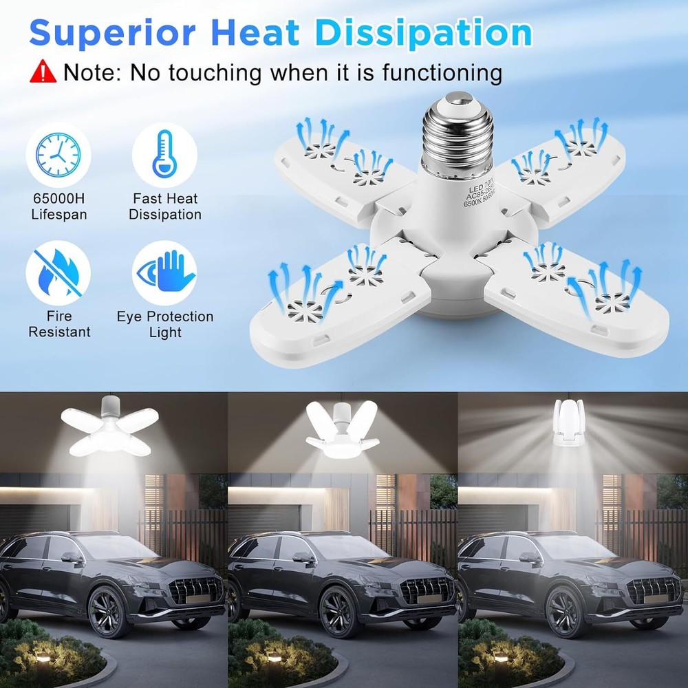 3PCS LED Garage Light Bulb Deformable Ceiling Fixture Lights E27 Workshop Lamp