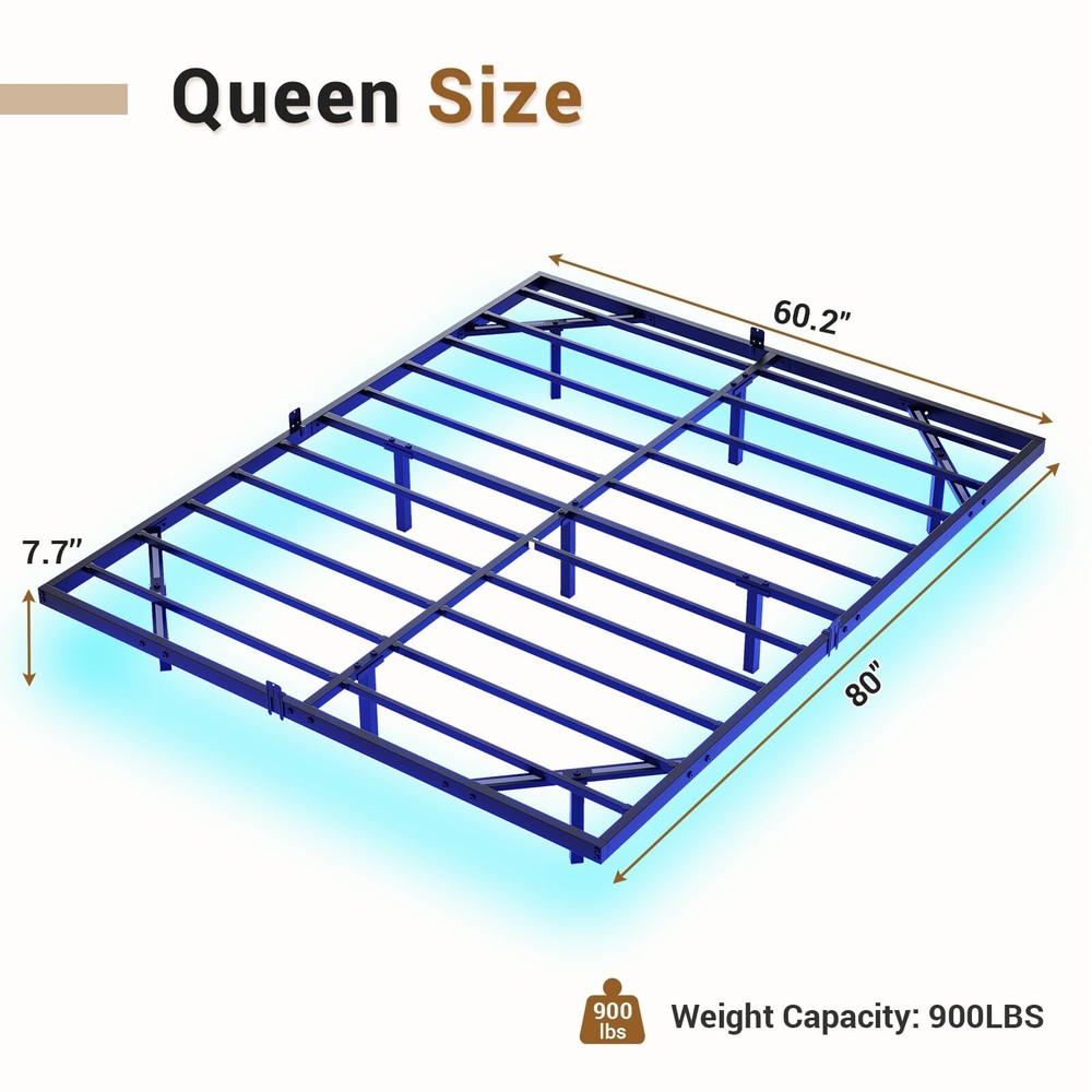 Floating Bed Frame Queen Size with LED Lights, Metal Platform Bed Frame, Black