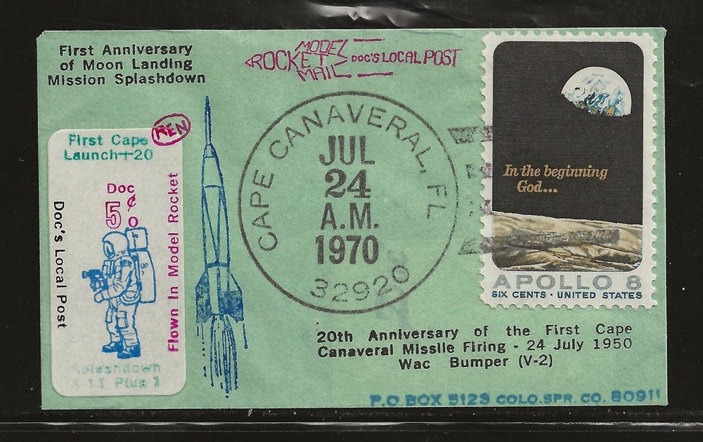 1970 US rocket mail - Doc's Local Post Moon Landing mini-cover
