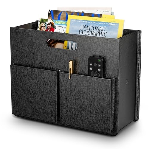 Magazine Holder Stable Magazine Rack Floor, Foldable PU Leather Black(1pc)