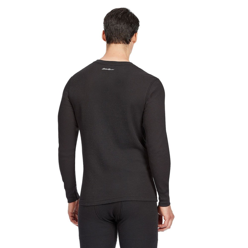 Men's Eddie Bauer Midweight Waffle Henley, Black. Medium
