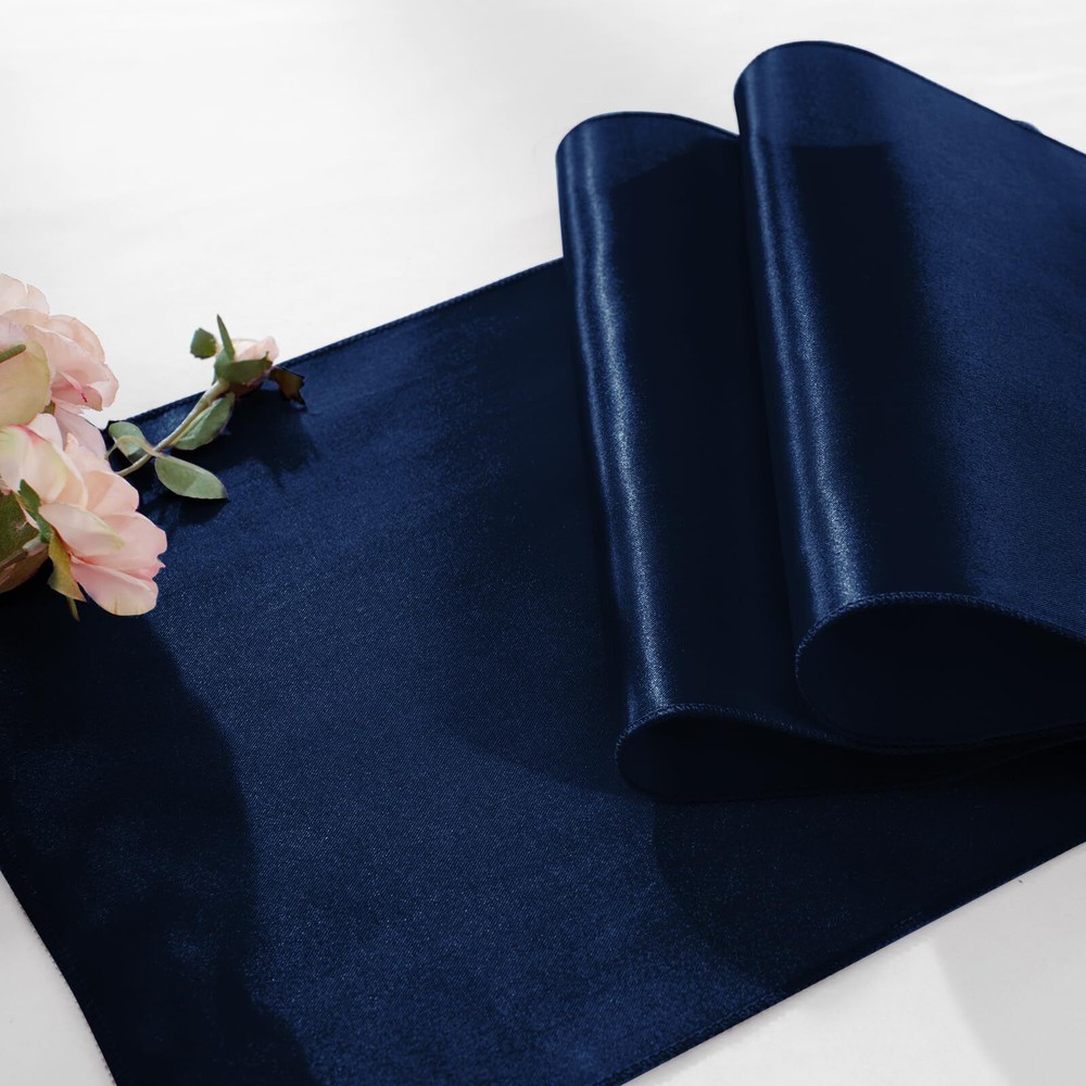 12 Pack Navy Blue Table Runners 12 x 108 Inch Rectangular Smooth Satin Silk T...
