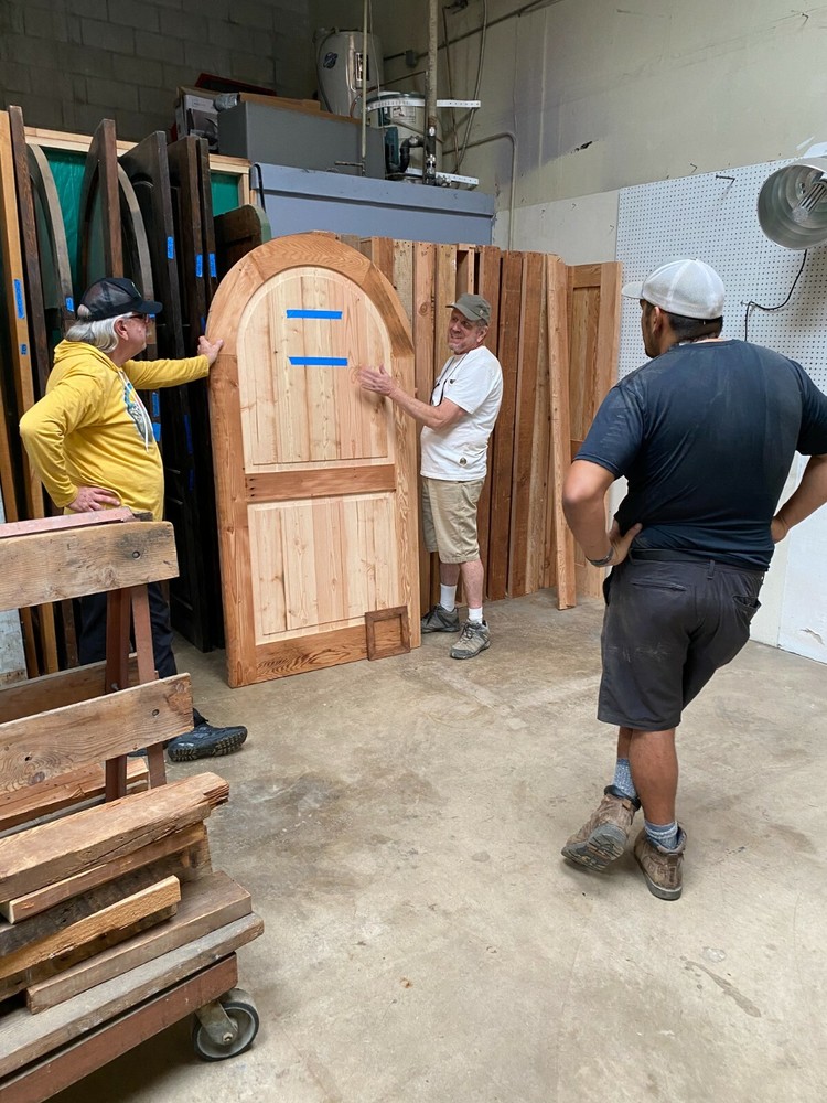 Solid reclaimed lumber + wrought iron pedestrian gate w/side jambs custom URSIZE