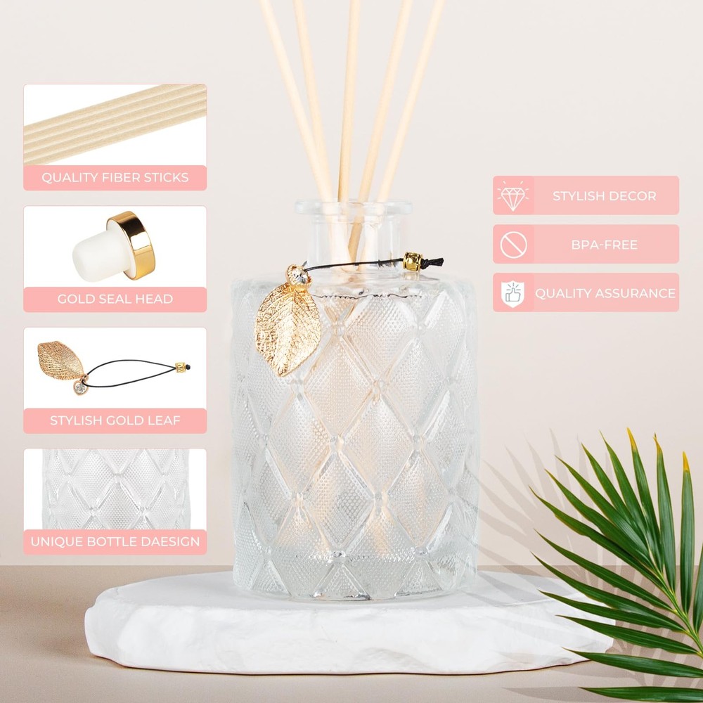 Glass Reed Diffusers Bottles for Home, Diffuser Bottles with 20PCS Reed Diffu...