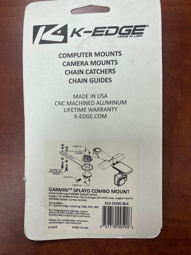 K-EDGE [K13-2500C-BLK] SPLAYD COMBO MOUNT FOR GARMIN COMPUTERS