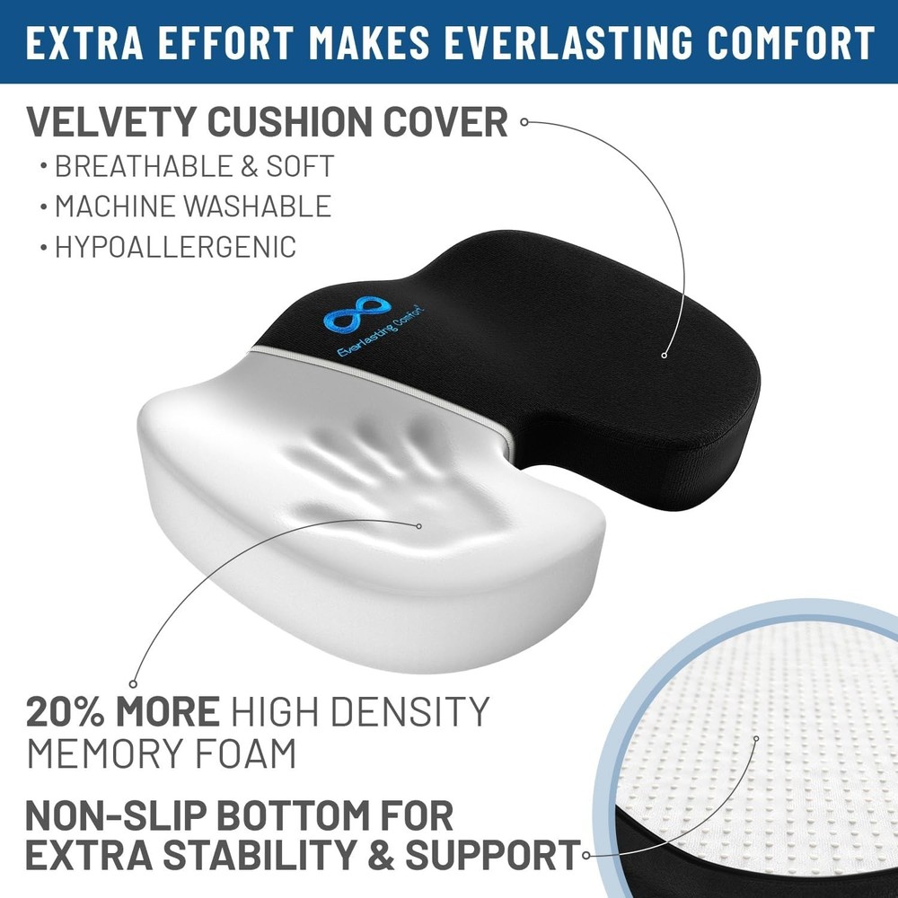 Plixio Memory Foam Seat Cushion - Black