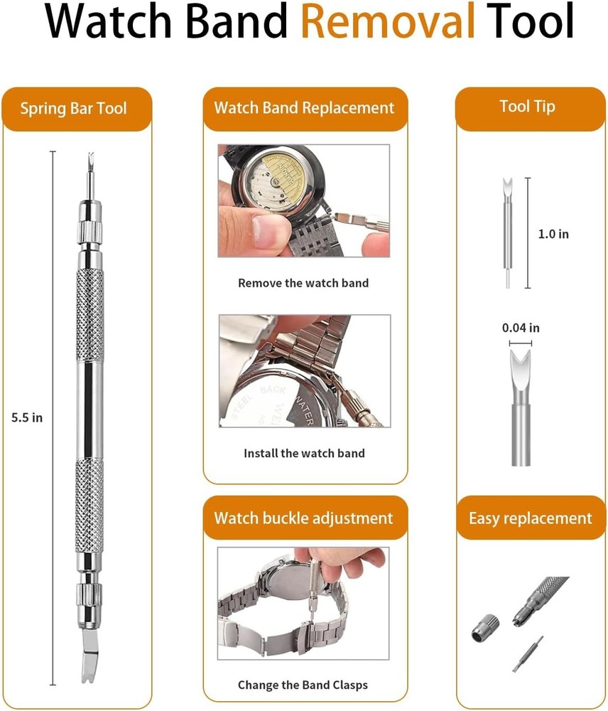 EasyTime Watch Link Removal Kit 108 Spring Bars 20 Link Pins Strap Adjustment