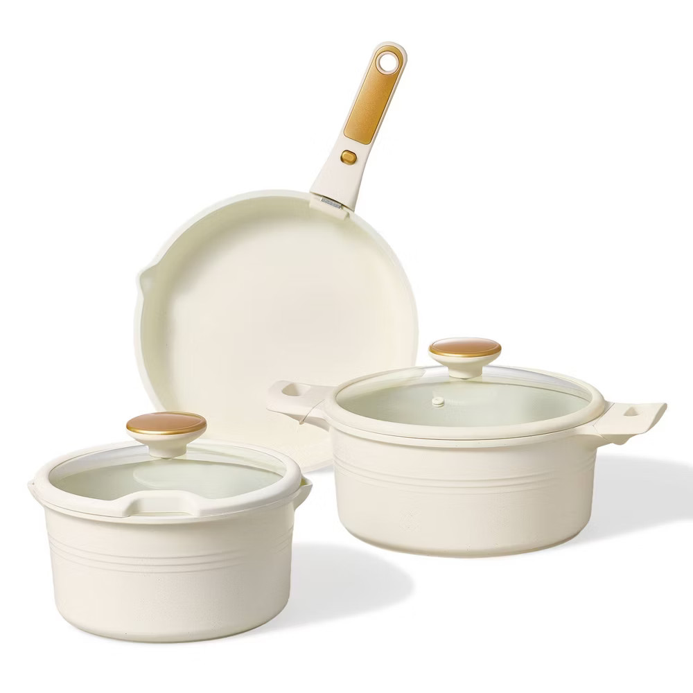 Carote 24pc Nonstick Cookware Set with Detachable Handle White