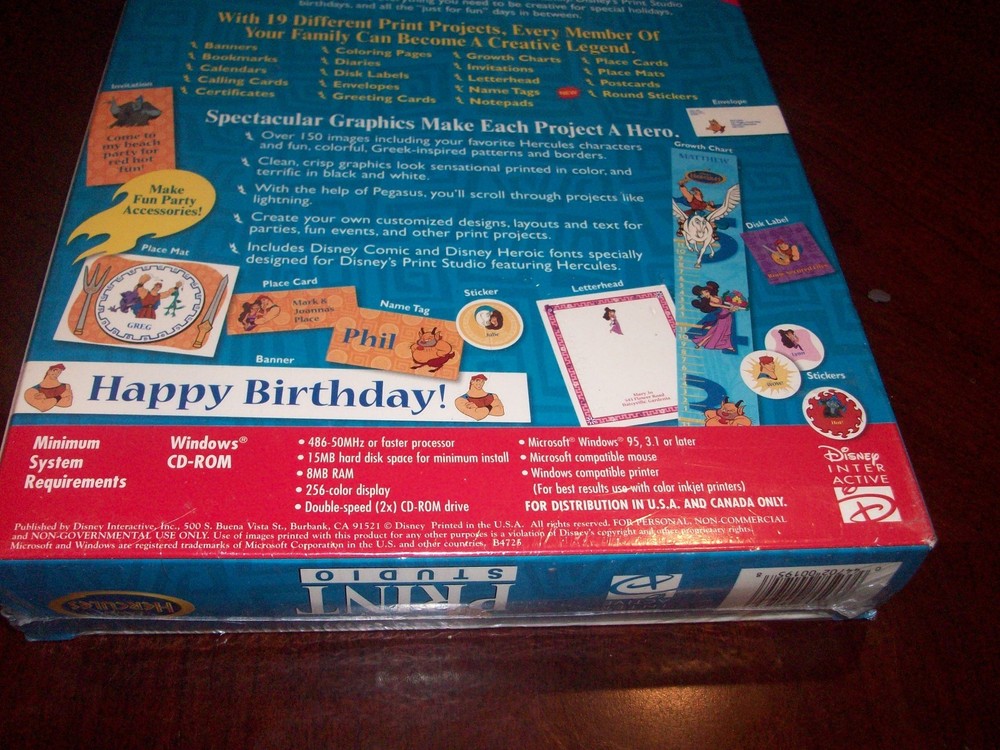 Disney Print Studio Hercules Windows 95 Software for Creating Banners and Diaries