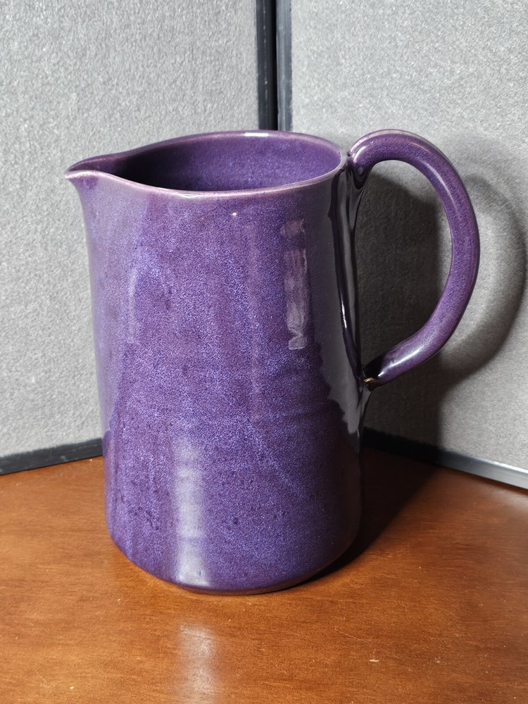 Large Ceramic Stoneware Purple Glazed Pottery Pitcher Signed Bear 7