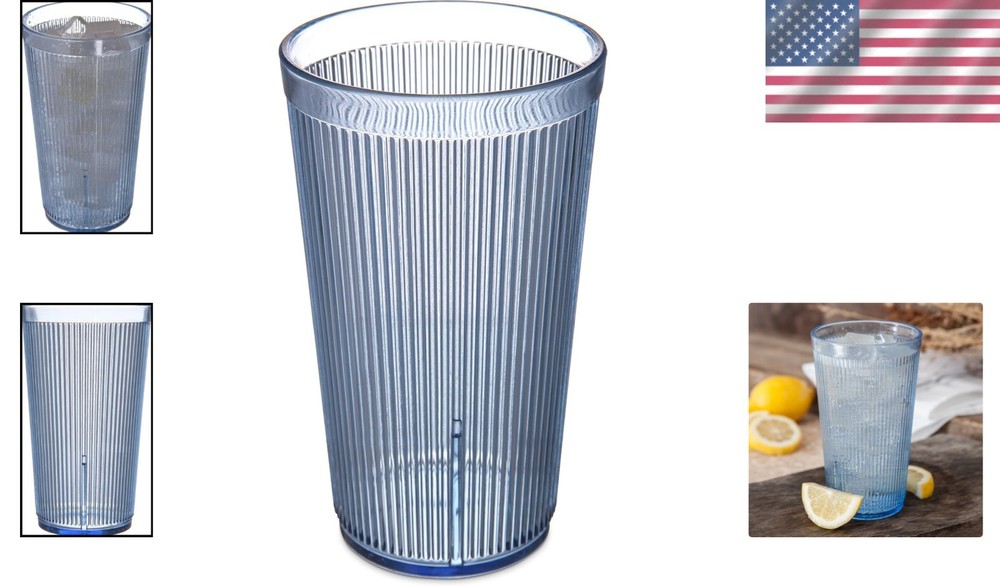 Blue Plastic Tumbler 21.5oz Stackable Ribbed Textured Dishwasher Safe
