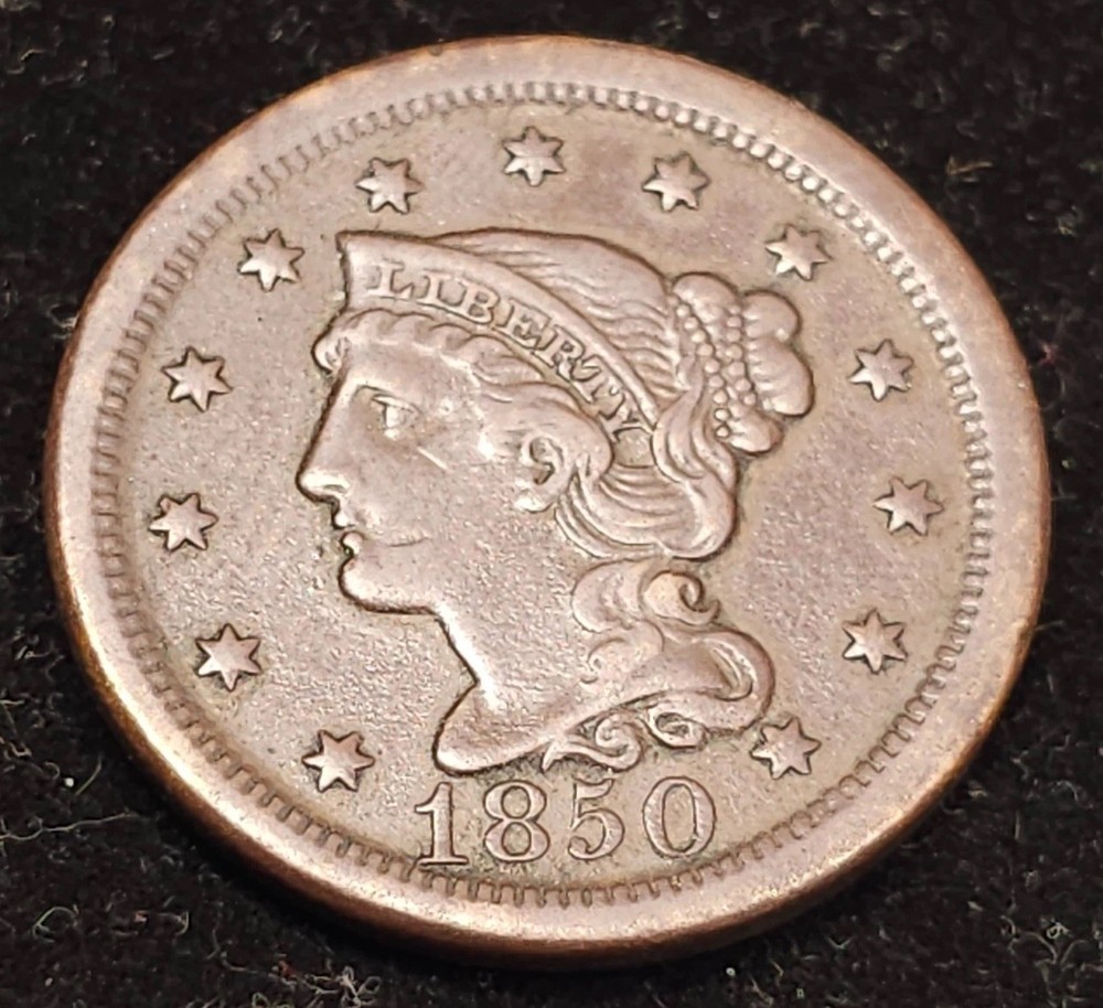1850 Braided hair Large Cent  /  Extra Fine