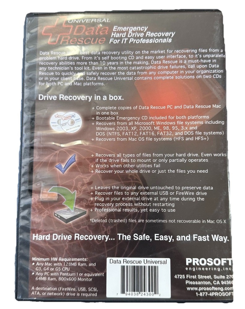 Prosoft Data Rescue Universal 3-Disc Set - Mac & PC Recovery - Includes Classic