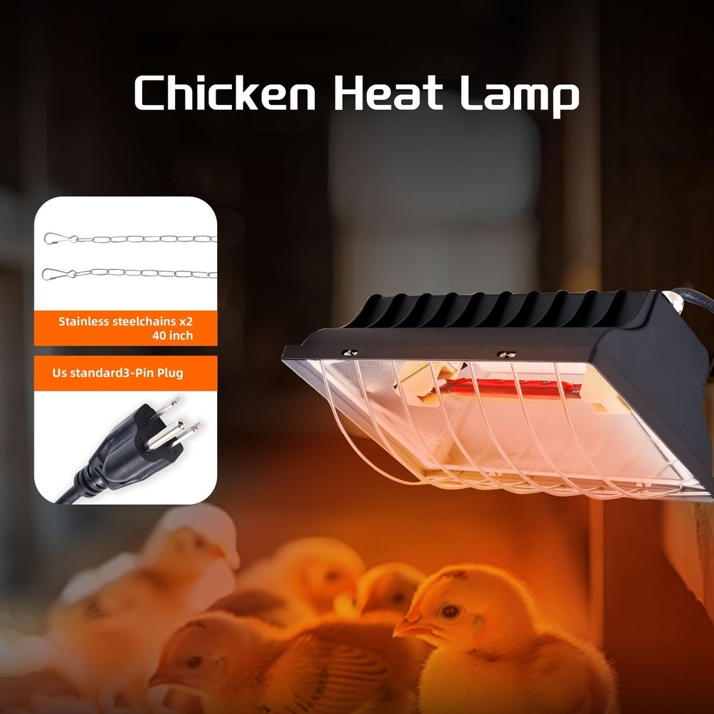 Chicken Coop Heat Lamp 250W Brooder Heating Plate for Chicks Hanging Light He...