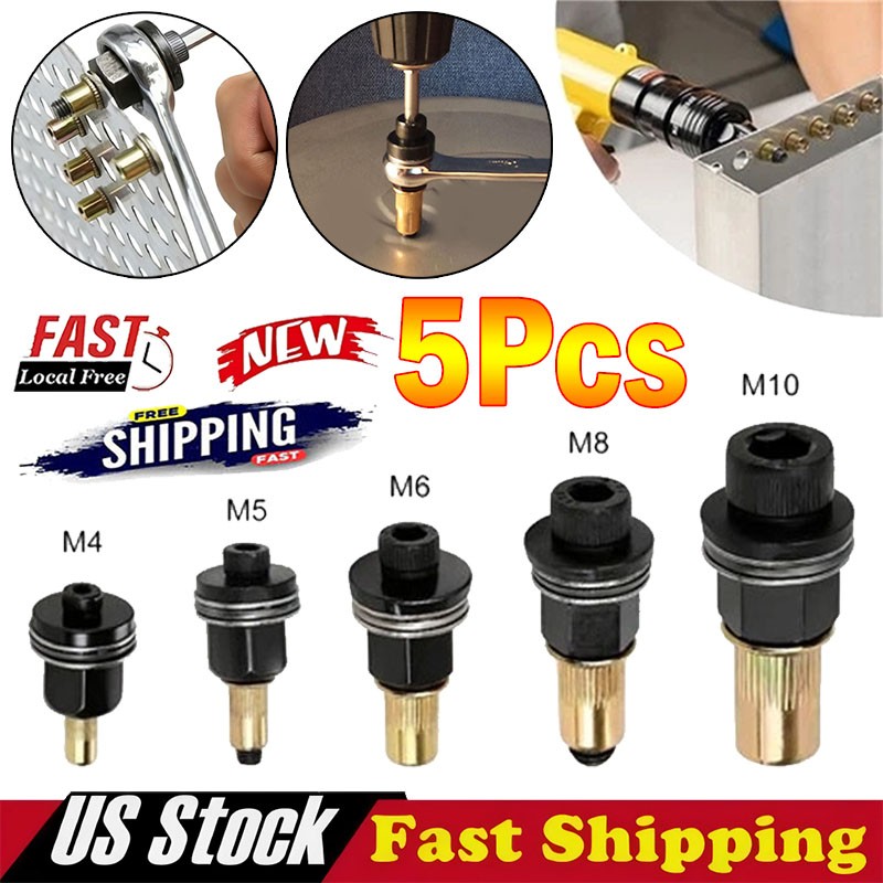 5Pcs Manual Rivet Nut Tool Adapter Carbon Steel Flat Head Threaded Insert Nuts