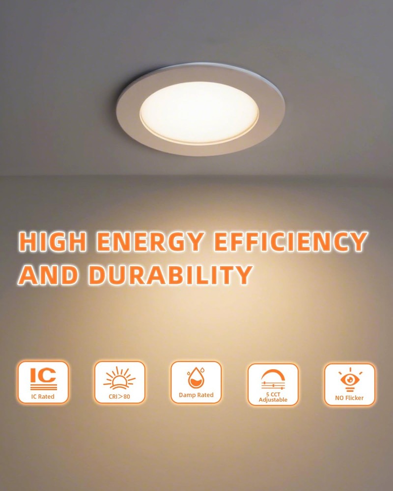 ZYC Recessed LED Ceiling Lights 4 inch 6 Pack 9W 800LM Dimable 5CCT Selectable