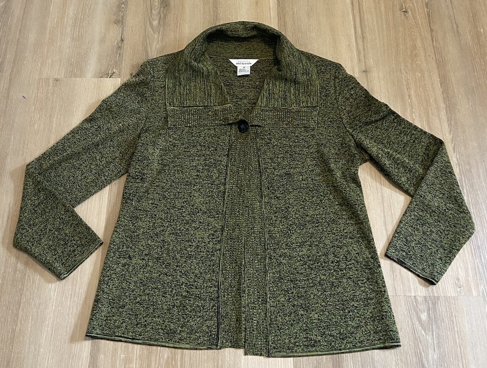 Exclusively Misook Womens Acrylic Sweater Cardigan One Button Collar Medium