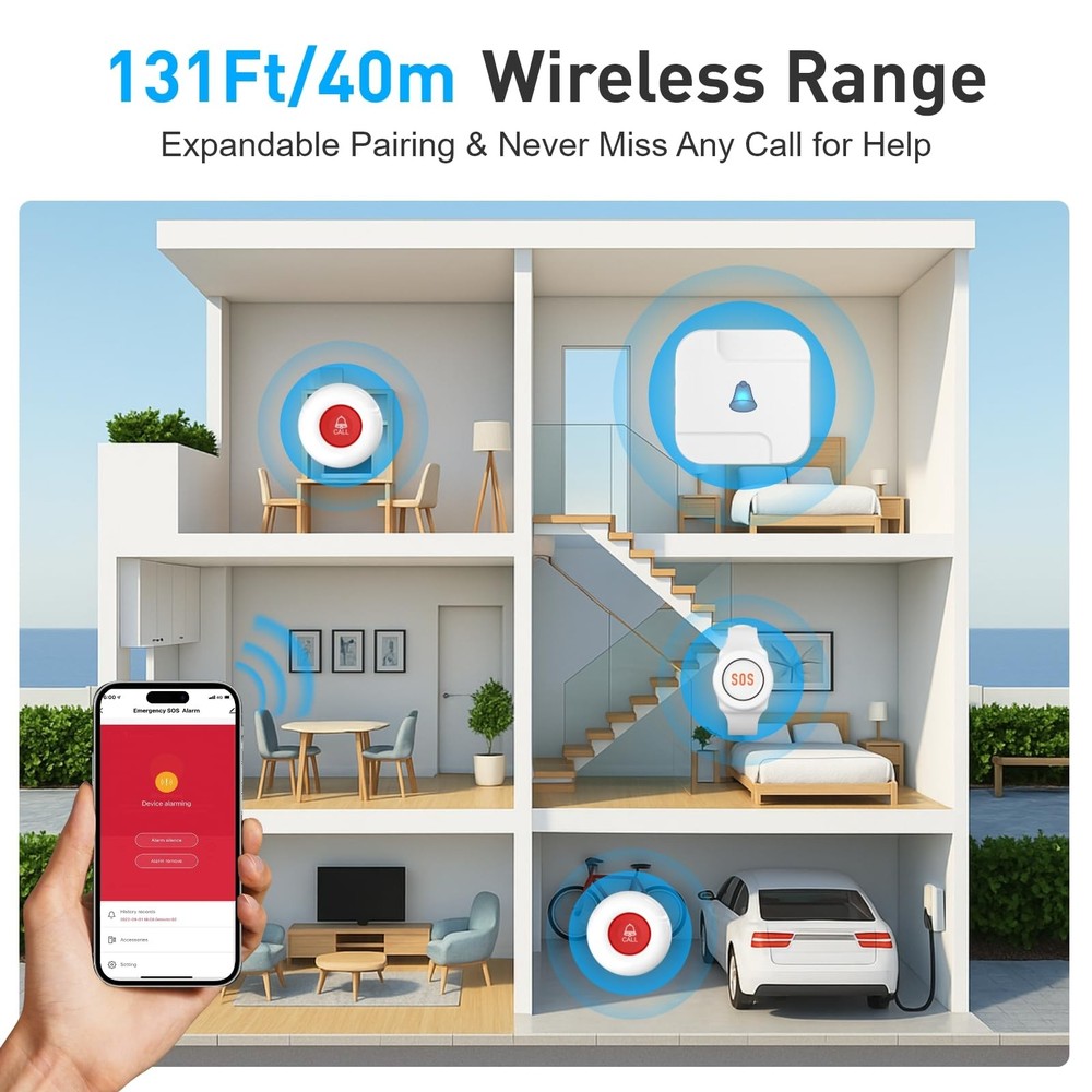 Wireless Caregiver Pager System - Call Button for Elderly Emergency Alert