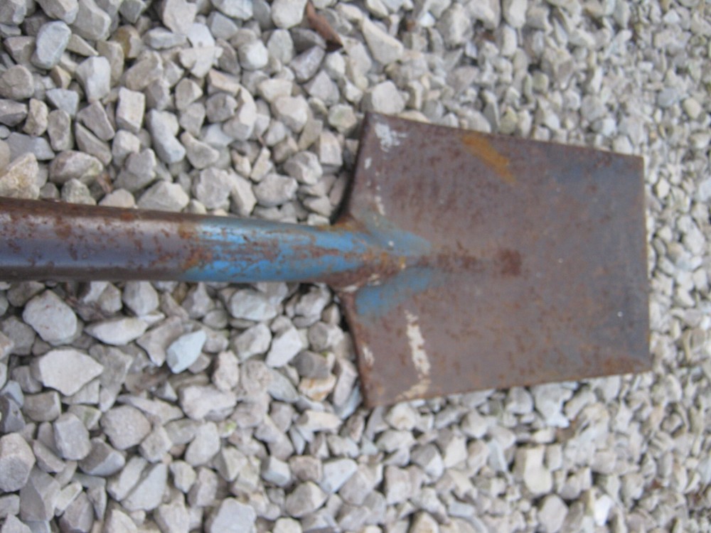 Rusty Original Vintage Primitive Blue Flat Head Shovel D Handle 39" long