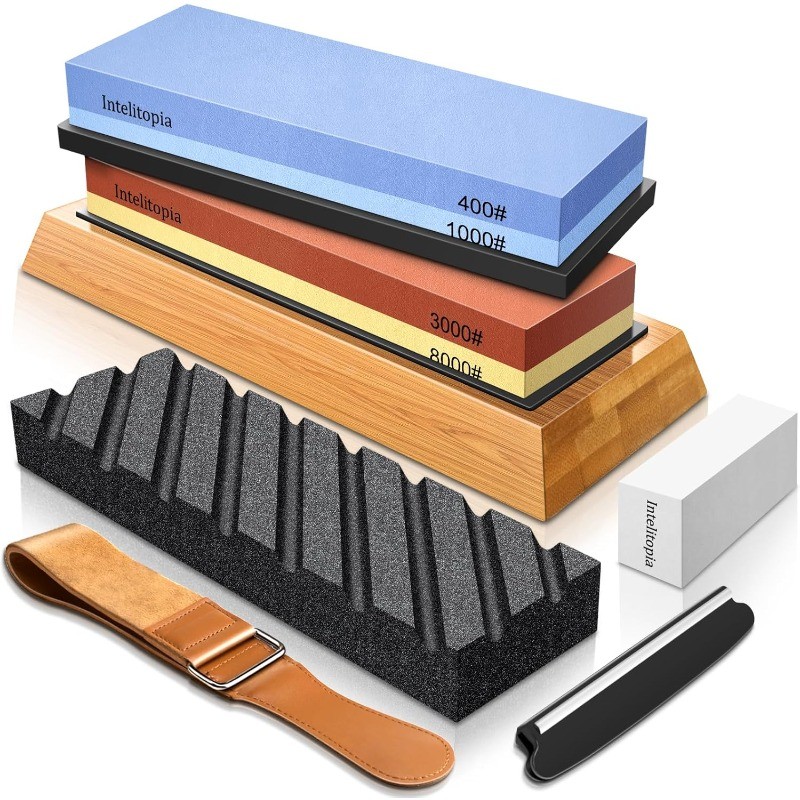 Intelitopia Dual-Grit Whetstone Set (400/1000 & 3000/8000) with Accessories
