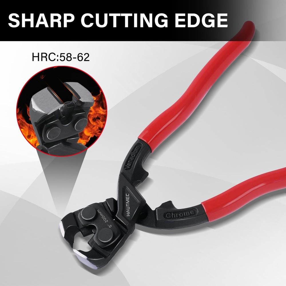 HAUTMEC 8 Inch Nail Puller Pliers Tool, High Leverage End Cutting Pliers, Red