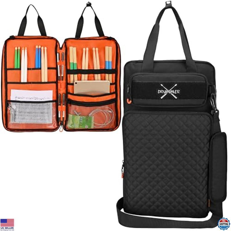 Black Drum Stick Bag with Adjustable Strap & Hooks for Mallets & Accessories