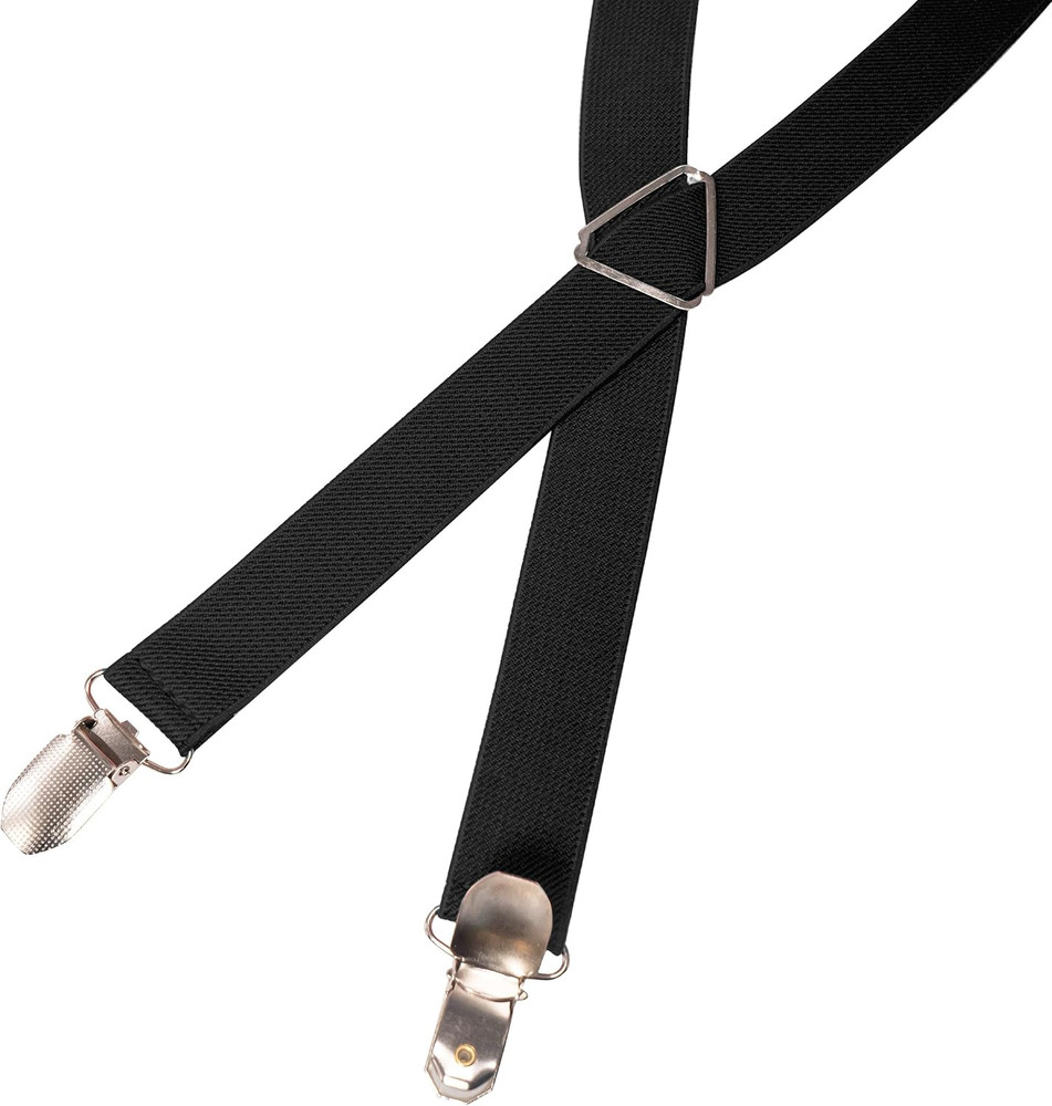 Mens Solid Color Suspender with 4 Clips Adjustable Braces