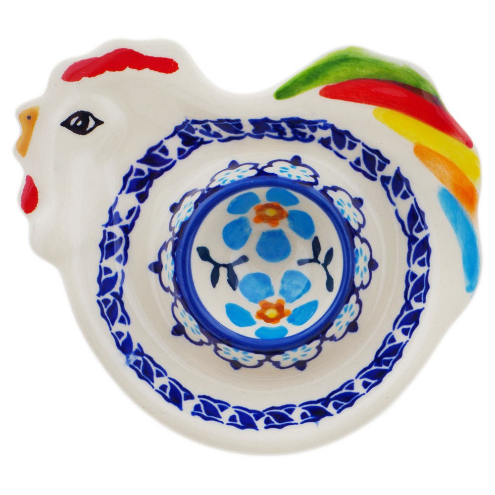 Polish Pottery Egg Plate 5" Blue Chain UNIKAT