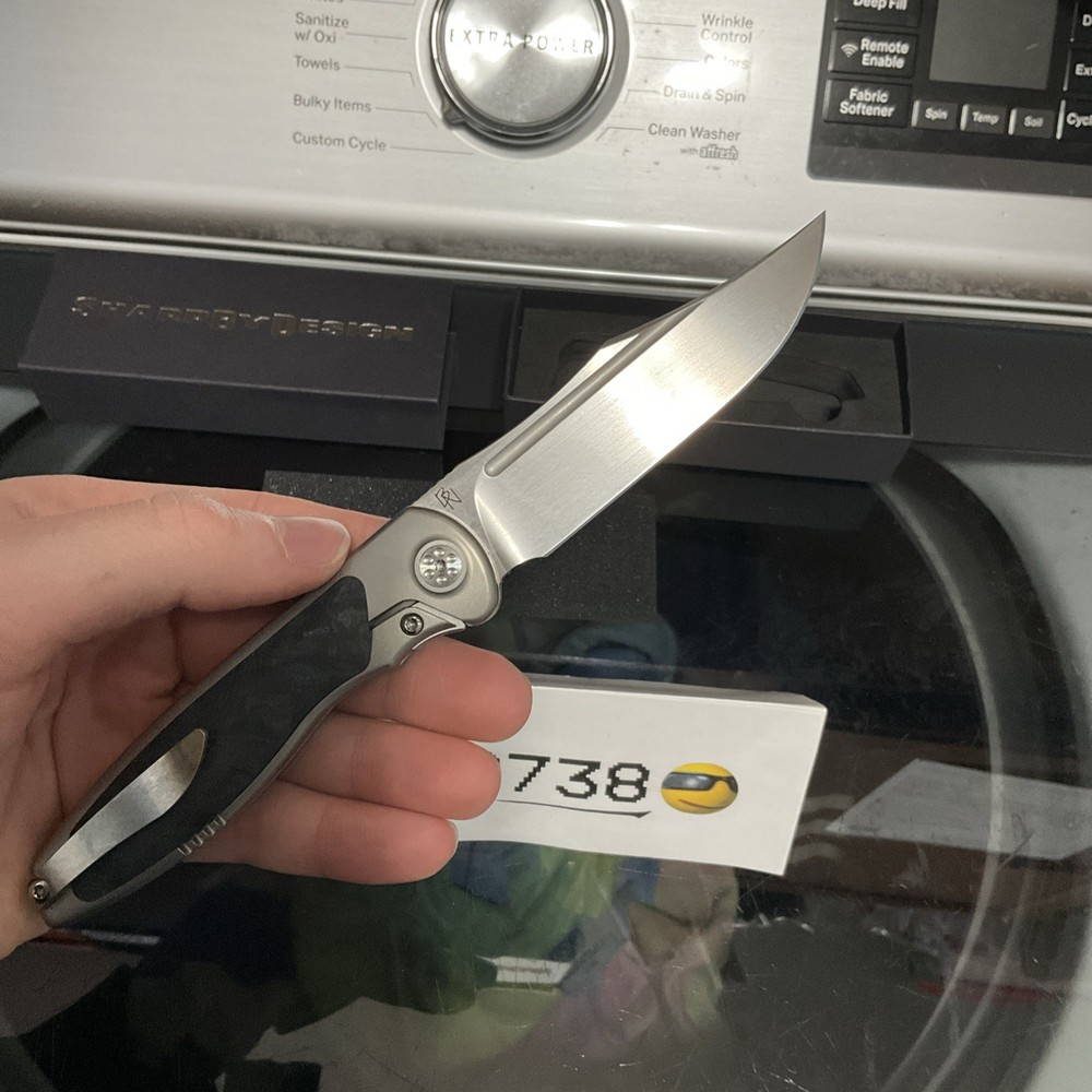 SharpByDesign Mini Tempest Titanium / Blue CF Inlay – Satin Blade – w/ Box