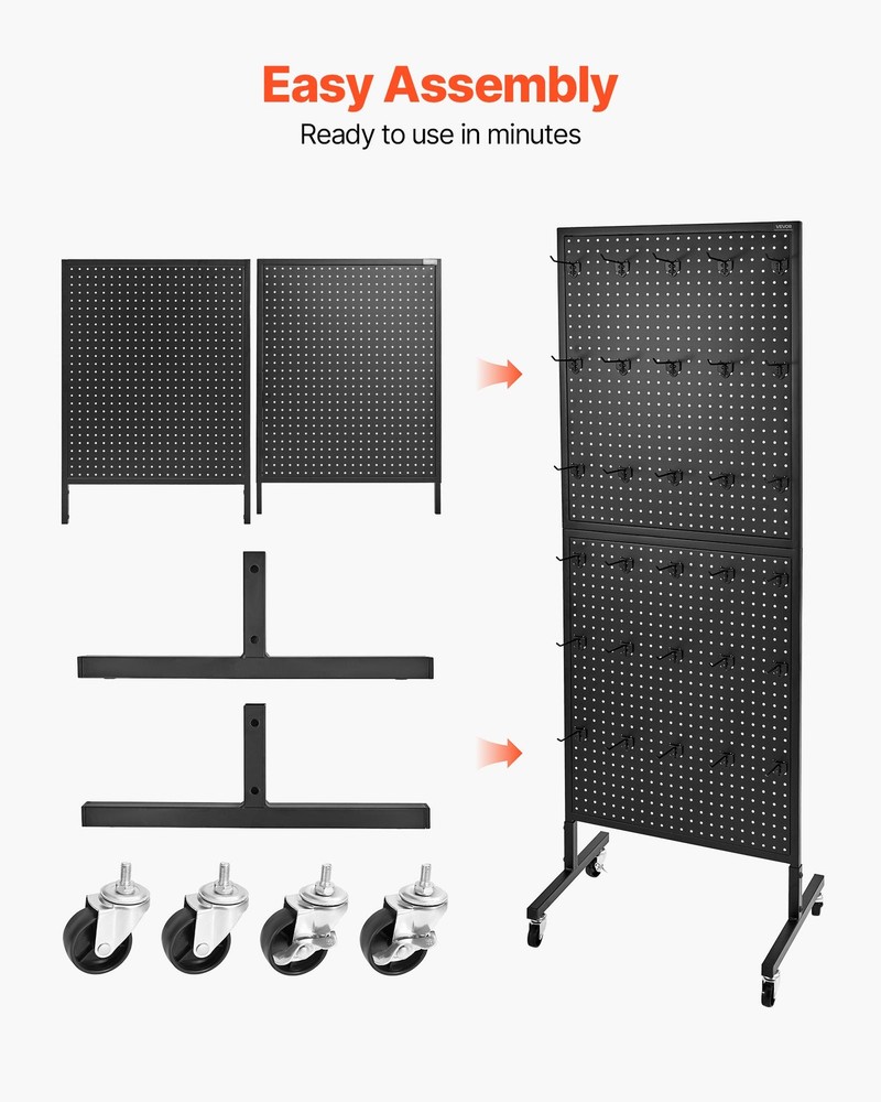 VEVOR Pegboard Display Stand with 30 Hooks Pegboard Panels Display with Wheels