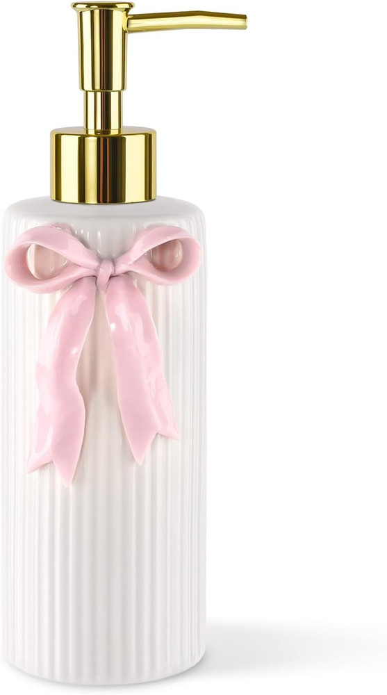 Handmade Ceramic Bow Soap Pump Dispenser Hand Lotion Liquid Dispenser Refillable