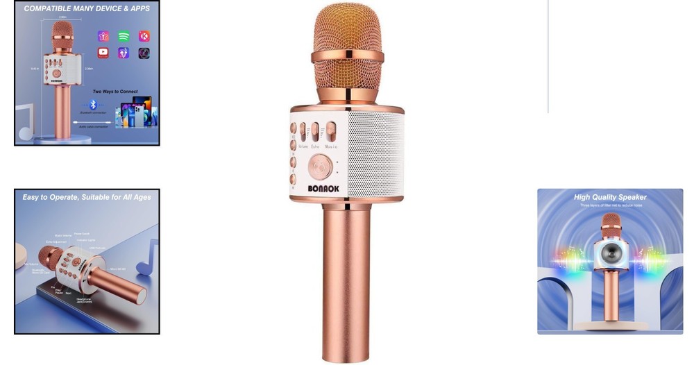 Enjoy Karaoke Anywhere: Bluetooth Microphone with Echo Function - Rose Gold