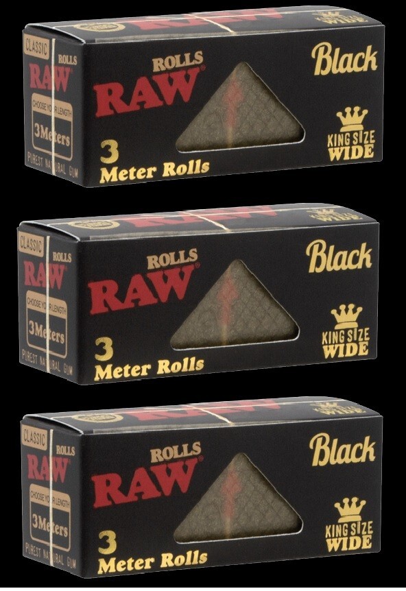 RAW BLACK Classic KING SIZE WIDE 3 Meter Rolls - 3 PACKS