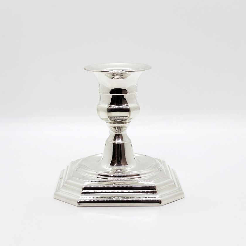 Low Candle Holder One Flame In Silver Octagonal Style