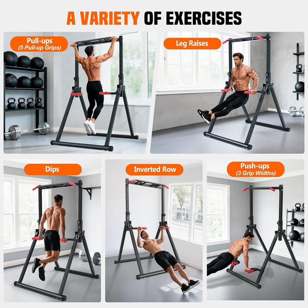 Foldable Power Tower Dip Station for Pull Ups, Dips & Push Ups, Upgraded Free St