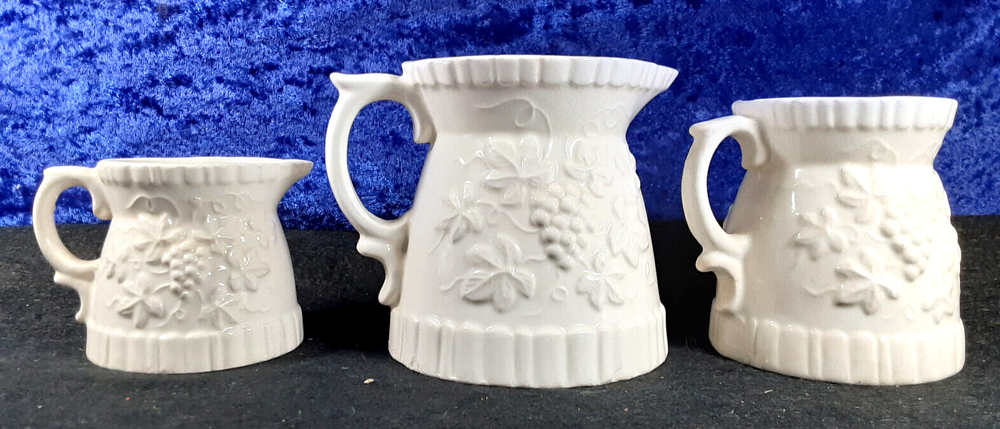 Vintage Ceramic Creamer / Measuring Cup set; Grapevine Pattern; 2,4,8 oz; EX