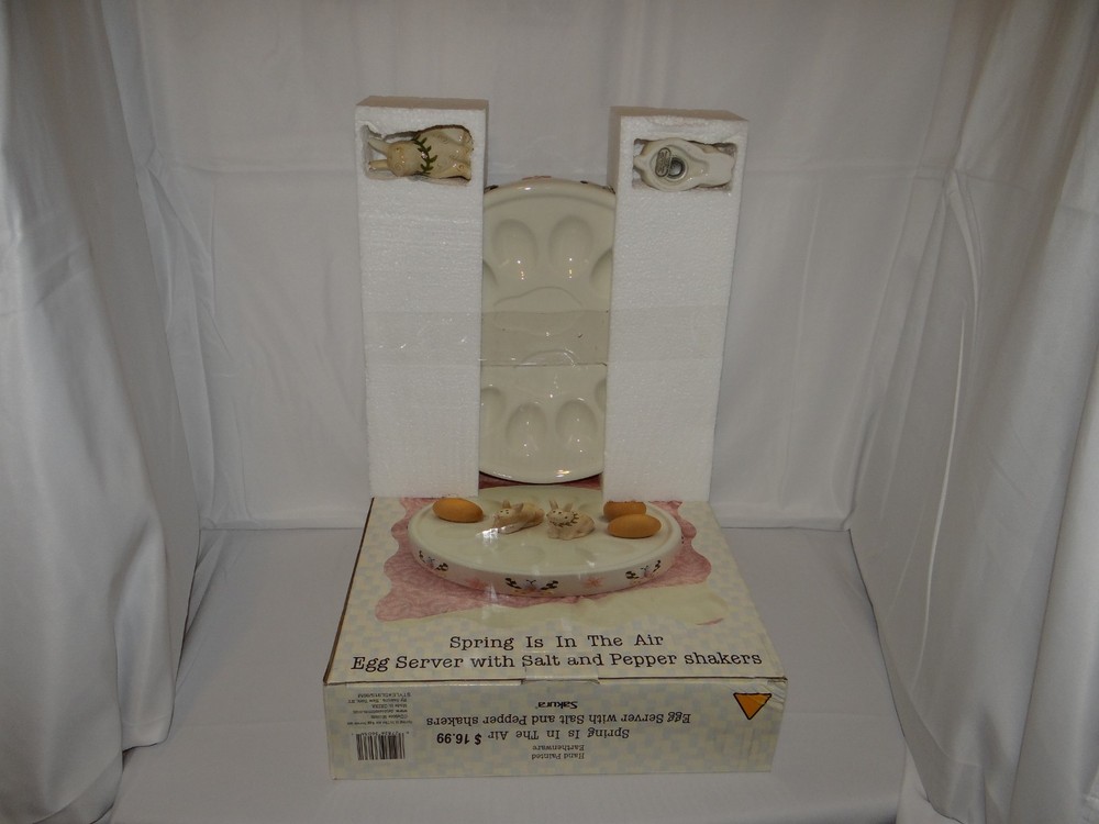 Debbie Mumm "Spring Is In The Air" Ceramic Deviled Egg Server Set NIB
