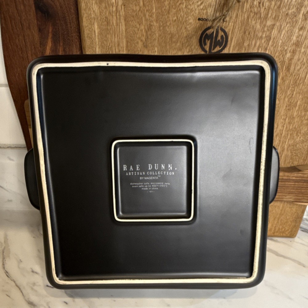 Rae Dunn Black Square Ceramic Baking Dish 'Feeling Spooky'
