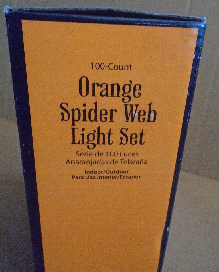 Halloween Orange Spider Web Light Set 4ft. Black Wire