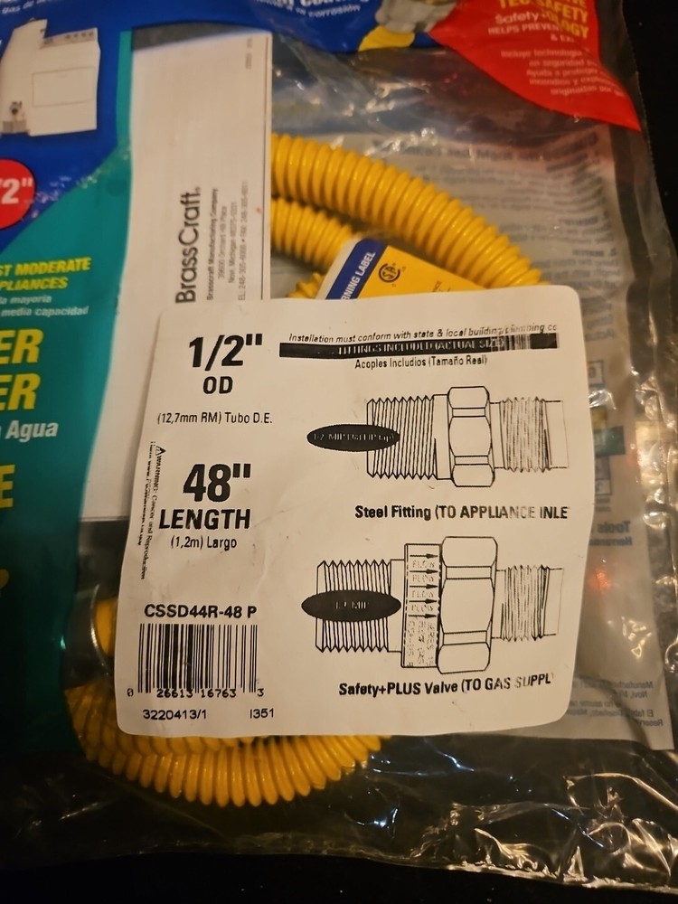 BrassCraft CSSD44-48 P 1/2" MIP x 1/2" MIP 48-Inch Gas Appliance Connector