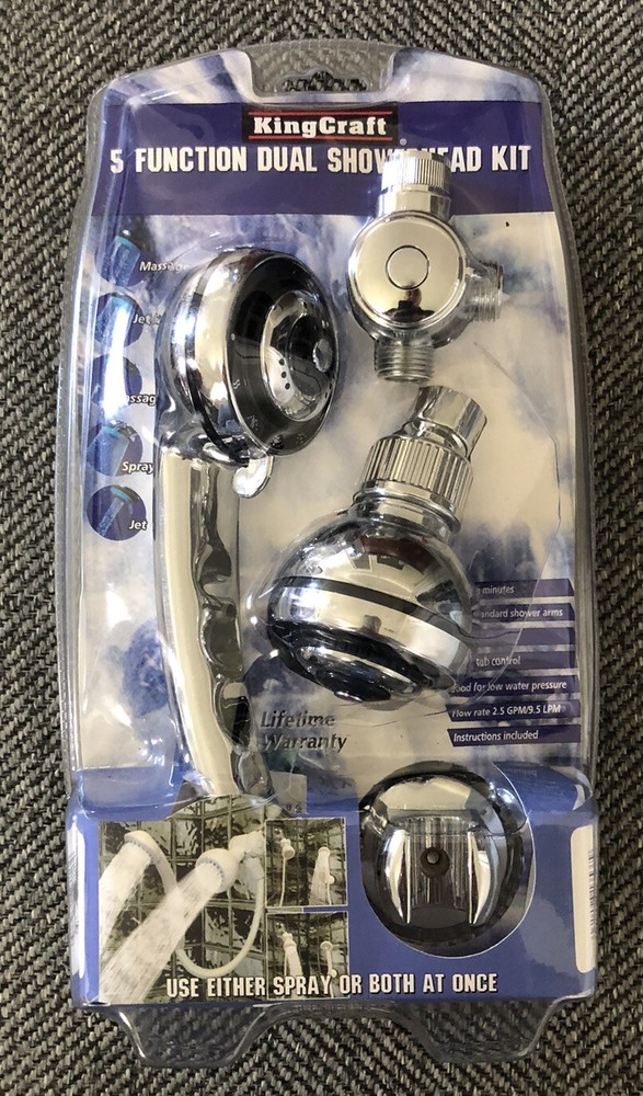 KingCraft 5 Function Dual Showerhead Kit Jet Spray Massage Combination Open Box