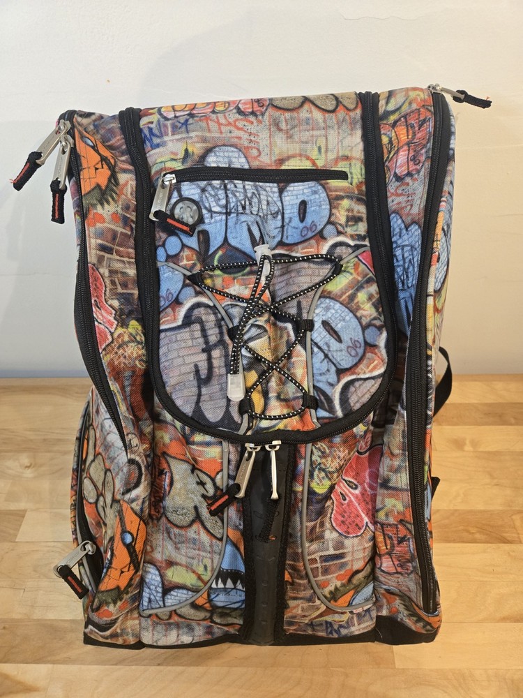 ATHALON Everything Ski/Snowboard HELMET/BOOT BAG Graffiti Print Orange Interior