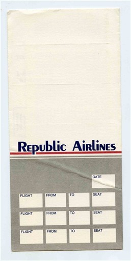 Republic Airlines Ticket Jacket / Boarding Pass 1985