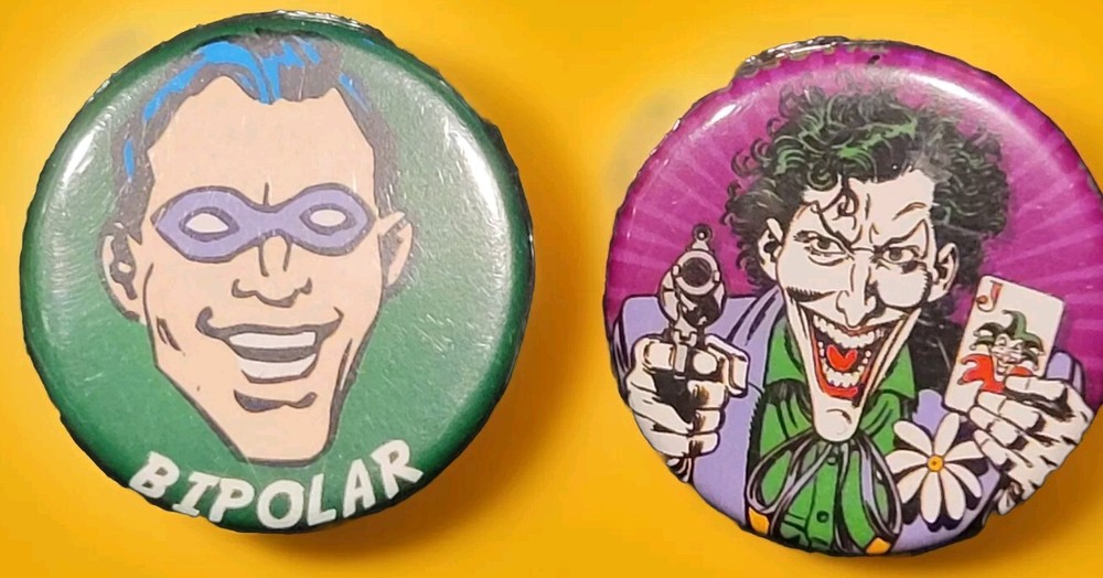 DC Comics Ata-Boy Buttons Batman Comic Artb Riddler “Bipolar” & Joker 2x Pinback