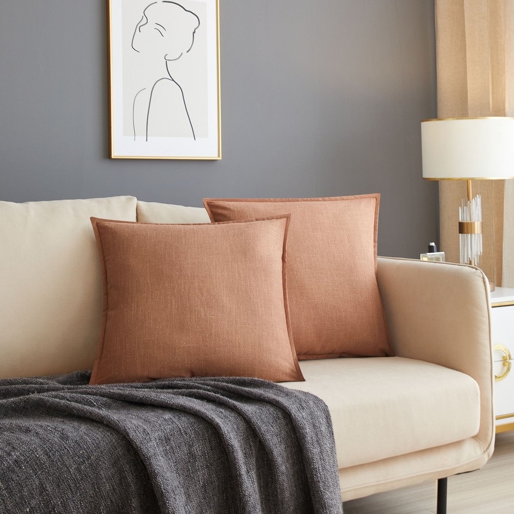 2-Pack Linen Pillows 20"x20" Brown Basket