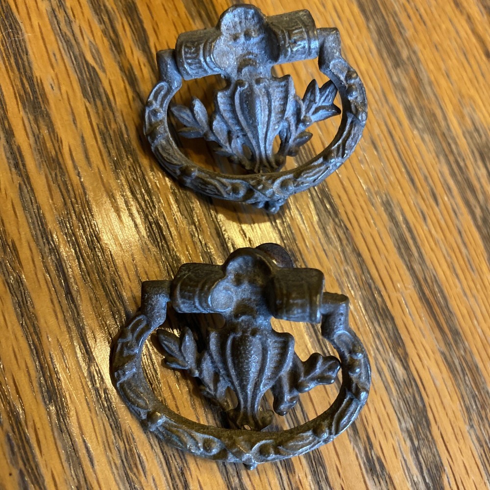 2   Brass Ring Loop Drawer Cabinet Pulls With Screws 1 1/4" Drop Rings