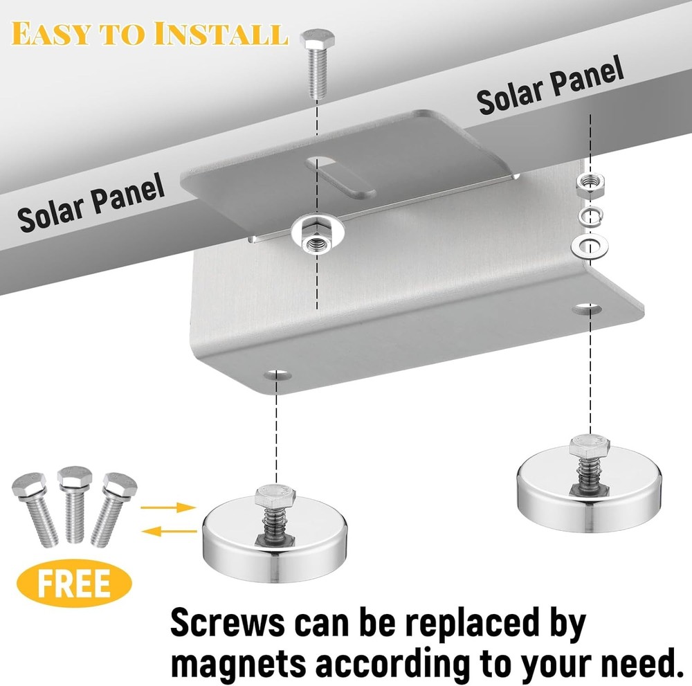Pack 1200 Lbs No Drill Magnetic Solar Panel Mount Bracket Solar Panel 4 Silver