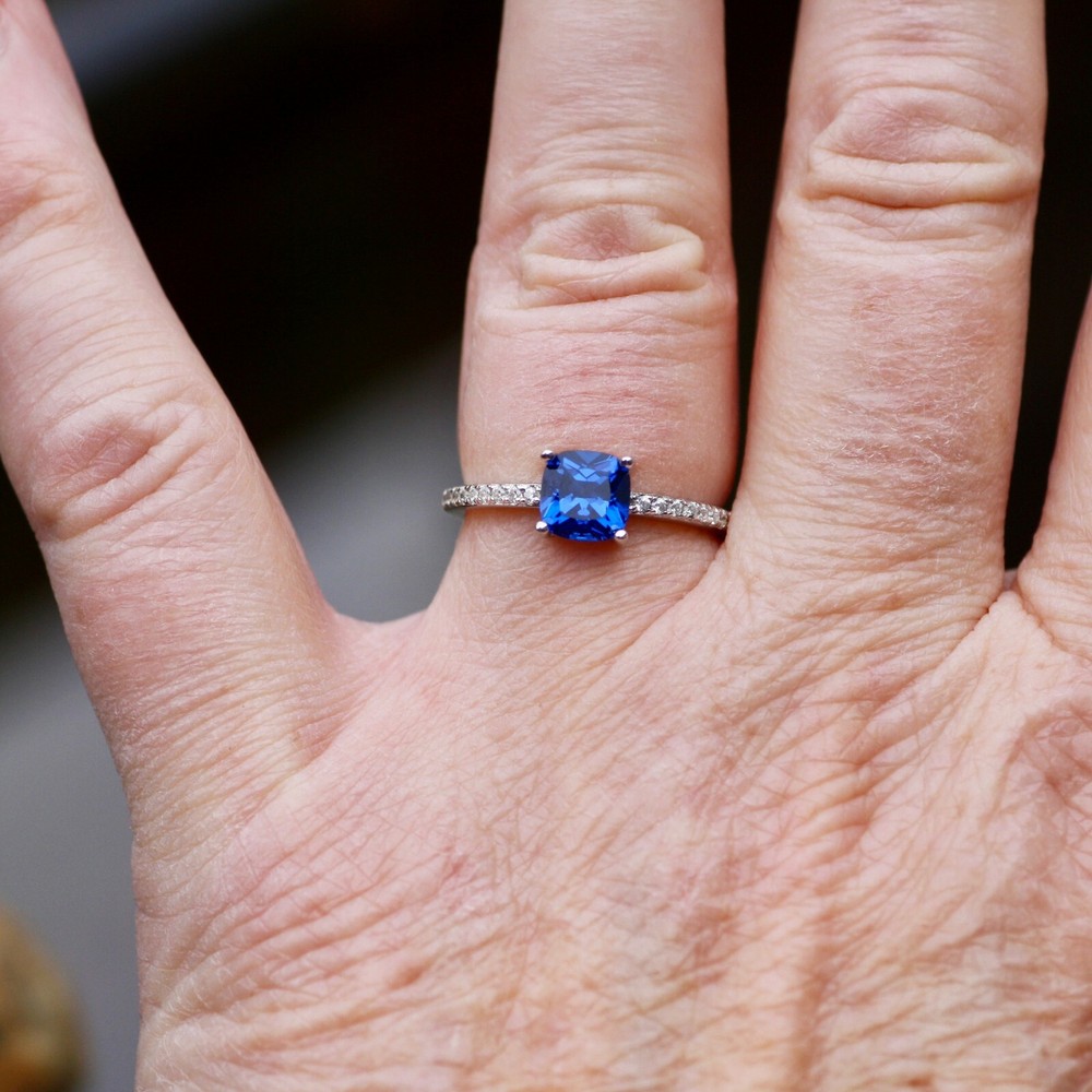 Lab Made Sapphire Ring Solid Sterling Silver 925 , September birthstone Canada