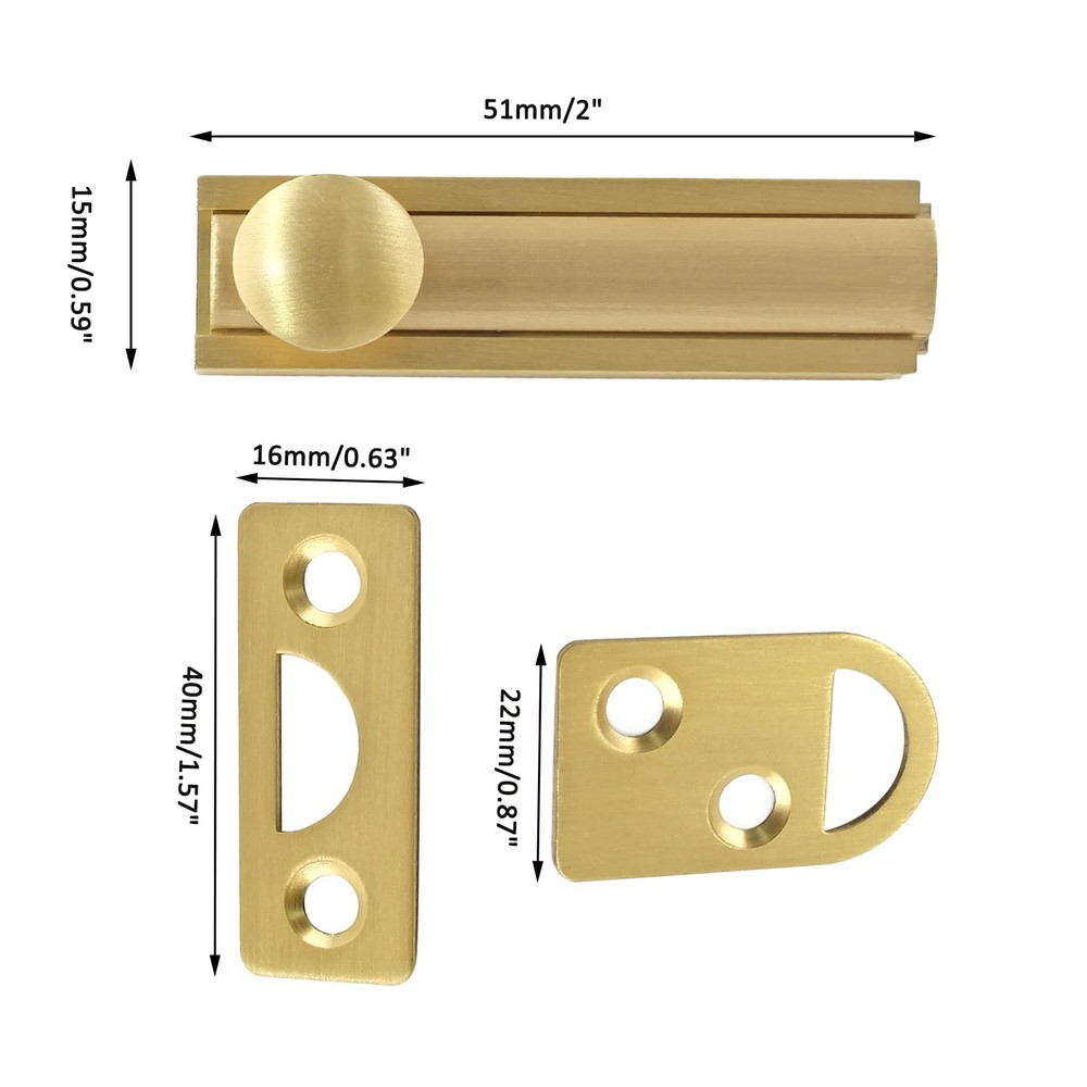 2 Inch Solid Brass Surface Bolt, Brass Slide Bolt Latch, Cabinet Surface Bolt...
