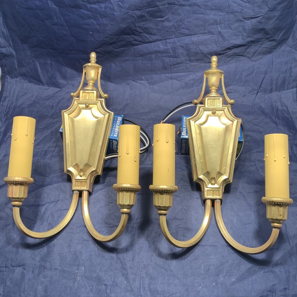Pair Antique Yellow Raw Brass Sconces Rewired 83F